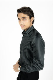 Chain Print Stripes Satin Shirt